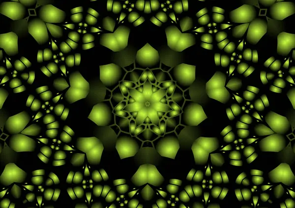 Dijital illüstrasyon, geometrik soyut renkli kaleydoskop simetrik desen ve gradyan etkisi. Klasik güzel dekoratif arkaplan