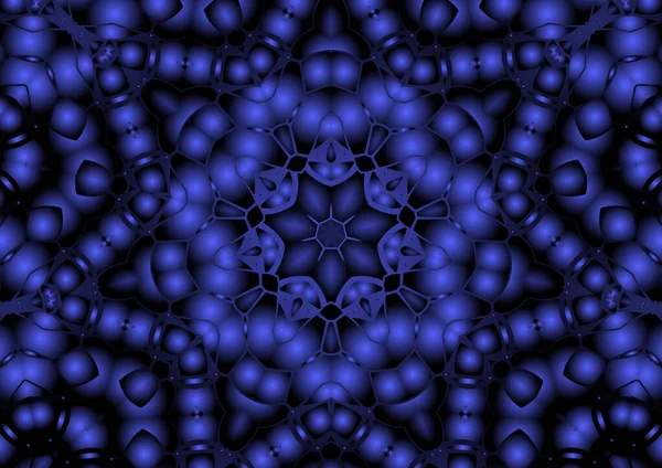 Dijital illüstrasyon, geometrik soyut renkli kaleydoskop simetrik desen ve gradyan etkisi. Klasik güzel dekoratif mavi arkaplan