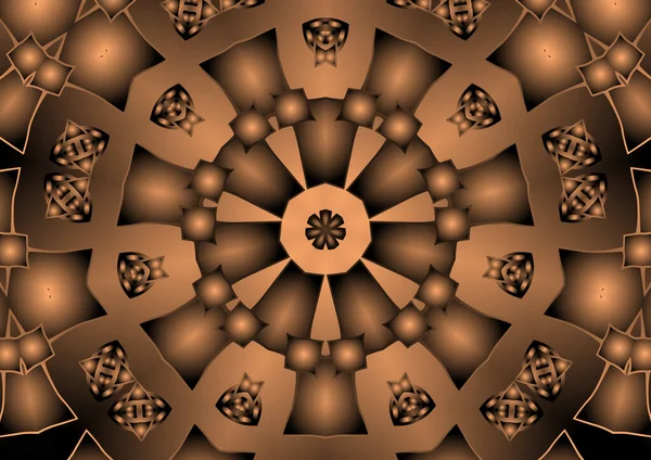 Dijital illüstrasyon, geometrik soyut renkli kaleydoskop simetrik desen ve gradyan etkisi. Klasik güzel dekoratif arkaplan