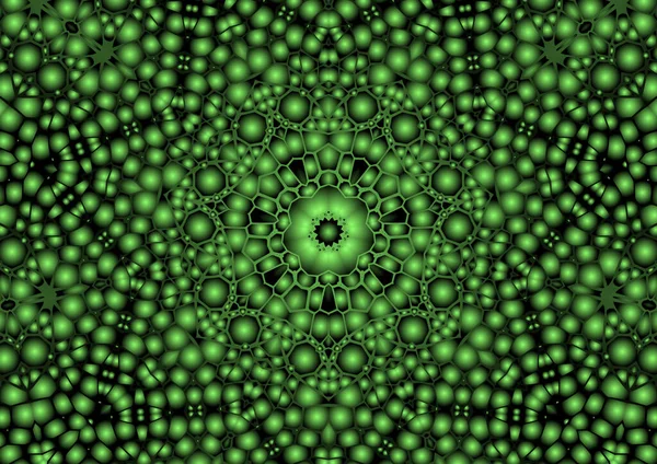 Dijital illüstrasyon, geometrik soyut renkli kaleydoskop simetrik desen ve gradyan etkisi. Klasik güzel dekoratif yeşil arkaplan