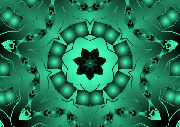 Dijital illüstrasyon, geometrik soyut renkli kaleydoskop simetrik desen ve gradyan etkisi. Klasik güzel dekoratif arkaplan