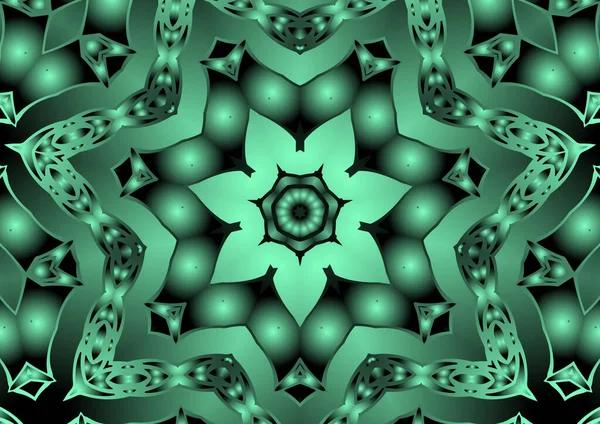 Dijital illüstrasyon, geometrik soyut renkli kaleydoskop simetrik desen ve gradyan etkisi. Klasik güzel dekoratif arkaplan