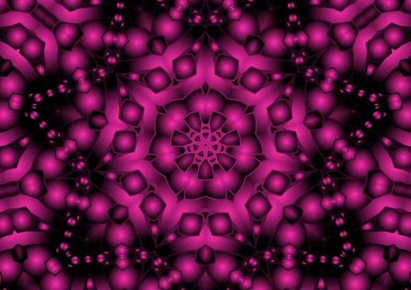 Dijital illüstrasyon, geometrik soyut renkli kaleydoskop simetrik desen ve gradyan etkisi. Klasik güzel dekoratif pembe arkaplan