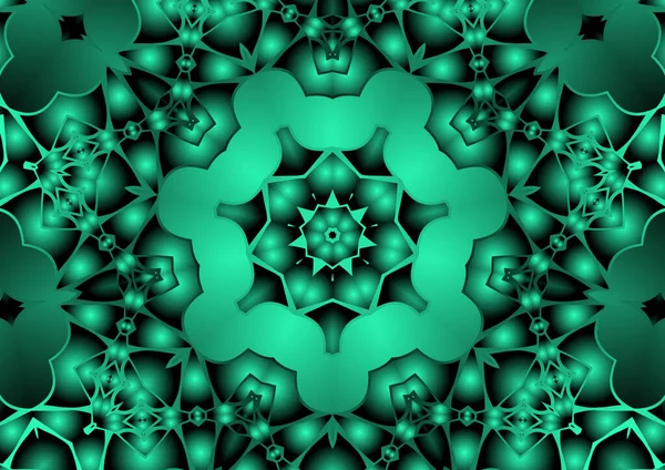 Dijital illüstrasyon, geometrik soyut renkli kaleydoskop simetrik desen ve gradyan etkisi. Klasik güzel dekoratif arkaplan