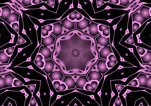 Dijital illüstrasyon, geometrik soyut renkli kaleydoskop simetrik desen ve gradyan etkisi. Klasik güzel dekoratif arkaplan