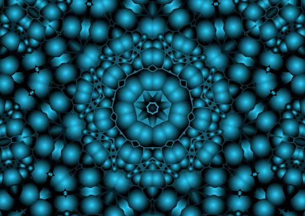 Dijital illüstrasyon, geometrik soyut renkli kaleydoskop simetrik desen ve gradyan etkisi. Klasik güzel dekoratif mavi arkaplan