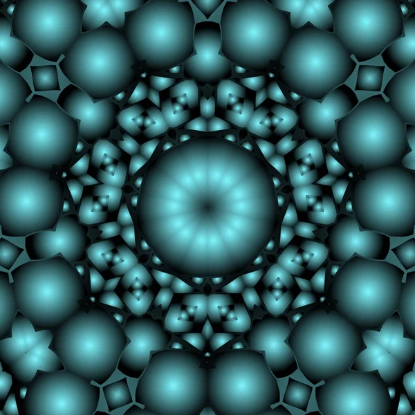 Dijital illüstrasyon, geometrik soyut renkli kaleydoskop simetrik desen ve gradyan etkisi. Klasik güzel dekoratif mavi arkaplan