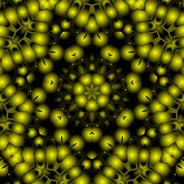 Dijital illüstrasyon, geometrik soyut renkli kaleydoskop simetrik desen ve gradyan etkisi. Klasik güzel dekoratif sarı arkaplan