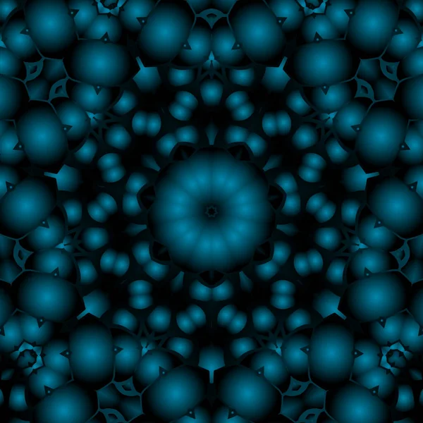 Dijital illüstrasyon, geometrik soyut renkli kaleydoskop simetrik desen ve gradyan etkisi. Klasik güzel dekoratif mavi arkaplan