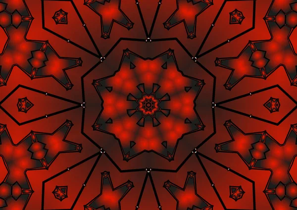 デジタルイラスト グラデーション効果を持つ幾何学的な抽象的なカラフルな万華鏡対称パターン ヴィンテージ美しい装飾的な赤の背景 — ストック写真