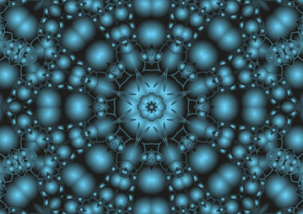 Dijital illüstrasyon, geometrik soyut renkli kaleydoskop simetrik desen ve gradyan etkisi. Klasik güzel dekoratif mavi arkaplan