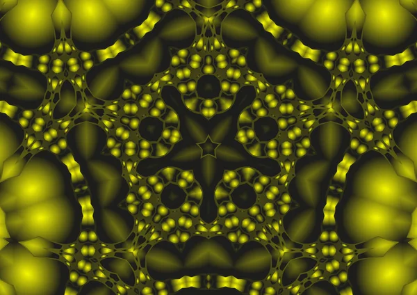 디지털 일러스트 기하학적 추상적 만화경 대칭적 효과가 아름다운 노란색 무늬의 — 스톡 사진