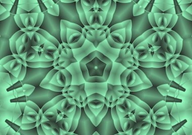 Dijital illüstrasyon, geometrik soyut renkli kaleydoskop simetrik desen ve gradyan etkisi. Klasik güzel dekoratif arkaplan