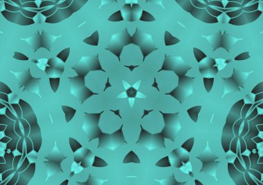 Dijital illüstrasyon, geometrik soyut renkli kaleydoskop simetrik desen ve gradyan etkisi. Klasik güzel dekoratif arkaplan