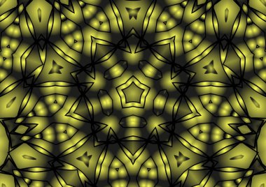 Dijital illüstrasyon, geometrik soyut renkli kaleydoskop simetrik desen ve gradyan etkisi. Klasik güzel dekoratif arkaplan