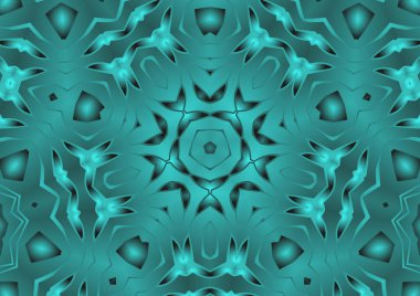 Dijital illüstrasyon, geometrik soyut renkli kaleydoskop simetrik desen ve gradyan etkisi. Klasik güzel dekoratif arkaplan