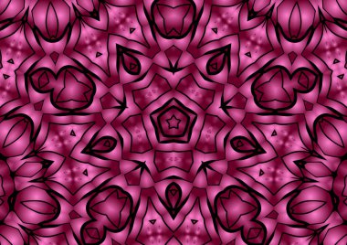 Dijital illüstrasyon, geometrik soyut renkli kaleydoskop simetrik desen ve gradyan etkisi. Klasik güzel dekoratif arkaplan