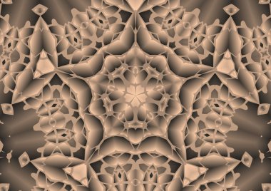 Dijital illüstrasyon, geometrik soyut renkli kaleydoskop simetrik desen ve gradyan etkisi. Klasik güzel dekoratif arkaplan