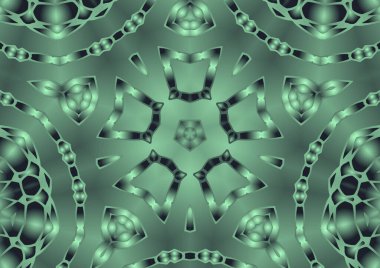 Dijital illüstrasyon, geometrik soyut renkli kaleydoskop simetrik desen ve gradyan etkisi. Klasik güzel dekoratif arkaplan