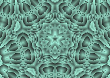 Dijital illüstrasyon, geometrik soyut renkli kaleydoskop simetrik desen ve gradyan etkisi. Klasik güzel dekoratif arkaplan