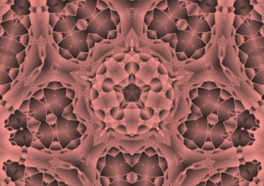 Dijital illüstrasyon, geometrik soyut renkli kaleydoskop simetrik desen ve gradyan etkisi. Klasik güzel dekoratif pembe arkaplan