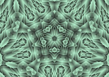 Dijital illüstrasyon, geometrik soyut renkli kaleydoskop simetrik desen ve gradyan etkisi. Klasik güzel dekoratif arkaplan