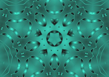 Dijital illüstrasyon, geometrik soyut renkli kaleydoskop simetrik desen ve gradyan etkisi. Klasik güzel dekoratif arkaplan
