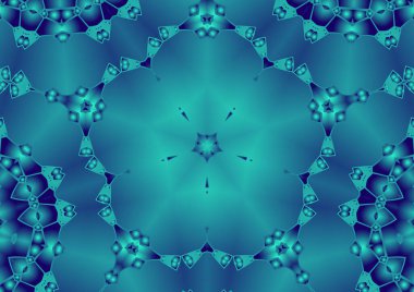 Dijital illüstrasyon, geometrik soyut renkli kaleydoskop simetrik desen ve gradyan etkisi. Klasik güzel dekoratif arkaplan
