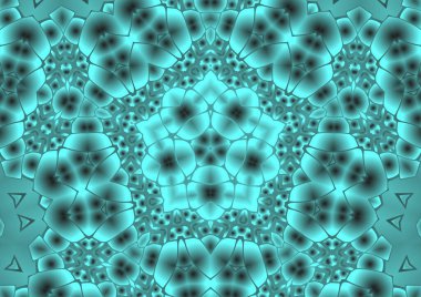 Dijital illüstrasyon, geometrik soyut renkli kaleydoskop simetrik desen ve gradyan etkisi. Klasik güzel dekoratif arkaplan