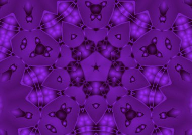 Dijital illüstrasyon, geometrik soyut renkli kaleydoskop simetrik desen ve gradyan etkisi. Klasik güzel dekoratif mor arkaplan