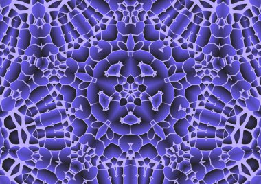 Dijital illüstrasyon, geometrik soyut renkli kaleydoskop simetrik desen ve gradyan etkisi. Klasik güzel dekoratif arkaplan