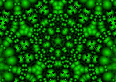 Dijital illüstrasyon, geometrik soyut renkli kaleydoskop simetrik desen ve gradyan etkisi. Klasik güzel dekoratif yeşil arkaplan