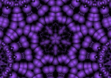 Dijital illüstrasyon, geometrik soyut renkli kaleydoskop simetrik desen ve gradyan etkisi. Klasik güzel dekoratif mor arkaplan