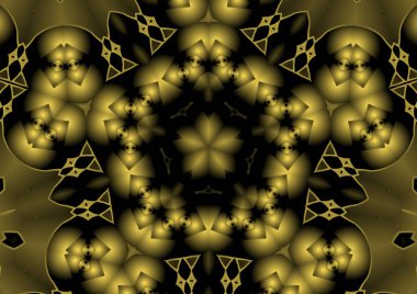 Dijital illüstrasyon, geometrik soyut renkli kaleydoskop simetrik desen ve gradyan etkisi. Klasik güzel dekoratif arkaplan