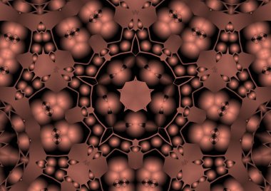 Dijital illüstrasyon, geometrik soyut renkli kaleydoskop simetrik desen ve gradyan etkisi. Klasik güzel dekoratif arkaplan
