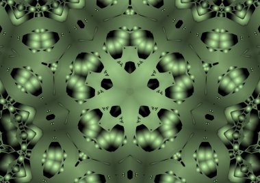 Dijital illüstrasyon, geometrik soyut renkli kaleydoskop simetrik desen ve gradyan etkisi. Klasik güzel dekoratif arkaplan