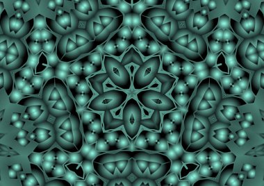 Dijital illüstrasyon, geometrik soyut renkli kaleydoskop simetrik desen ve gradyan etkisi. Klasik güzel dekoratif arkaplan