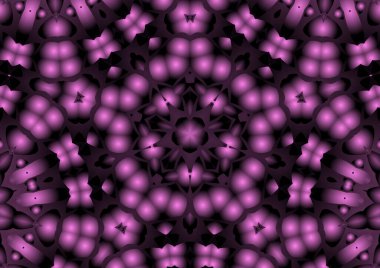 Dijital illüstrasyon, geometrik soyut renkli kaleydoskop simetrik desen ve gradyan etkisi. Klasik güzel dekoratif pembe arkaplan