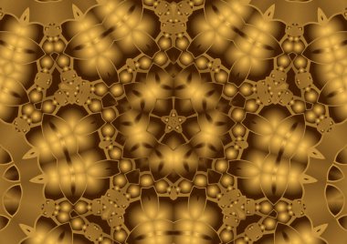 Dijital illüstrasyon, geometrik soyut renkli kaleydoskop simetrik desen ve gradyan etkisi. Klasik güzel dekoratif arkaplan