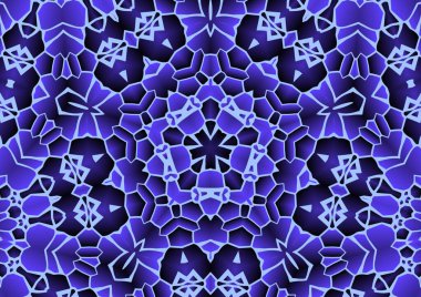 Dijital illüstrasyon, geometrik soyut renkli kaleydoskop simetrik desen ve gradyan etkisi. Klasik güzel dekoratif arkaplan