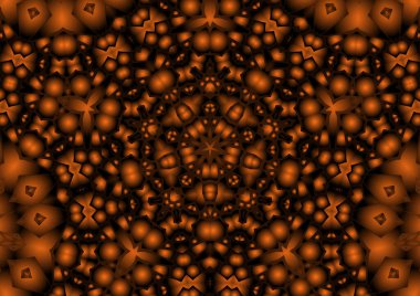 Dijital illüstrasyon, geometrik soyut renkli kaleydoskop simetrik desen ve gradyan etkisi. Klasik güzel dekoratif turuncu arka plan