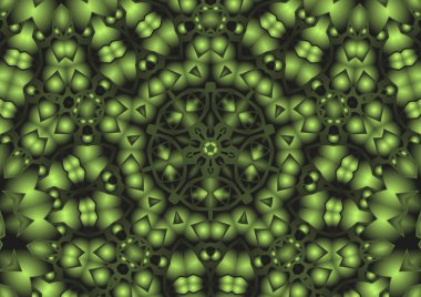 Dijital illüstrasyon, geometrik soyut renkli kaleydoskop simetrik desen ve gradyan etkisi. Klasik güzel dekoratif arkaplan