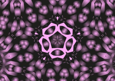 Dijital illüstrasyon, geometrik soyut renkli kaleydoskop simetrik desen ve gradyan etkisi. Klasik güzel dekoratif pembe arkaplan