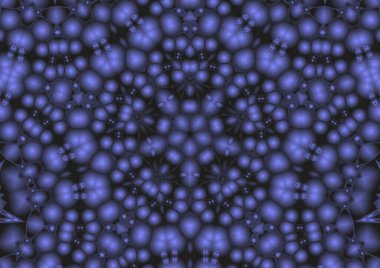 Dijital illüstrasyon, geometrik soyut renkli kaleydoskop simetrik desen ve gradyan etkisi. Klasik güzel dekoratif mavi arkaplan