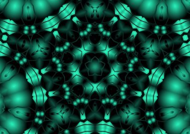 Dijital illüstrasyon, geometrik soyut renkli kaleydoskop simetrik desen ve gradyan etkisi. Klasik güzel dekoratif arkaplan