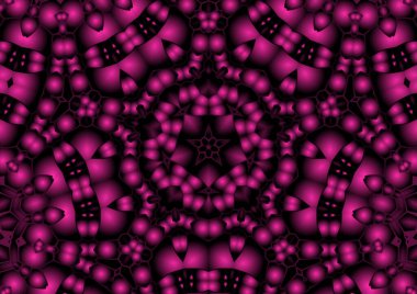Dijital illüstrasyon, geometrik soyut renkli kaleydoskop simetrik desen ve gradyan etkisi. Klasik güzel dekoratif pembe arkaplan