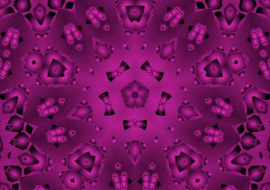 Dijital illüstrasyon, geometrik soyut renkli kaleydoskop simetrik desen ve gradyan etkisi. Klasik güzel dekoratif pembe arkaplan