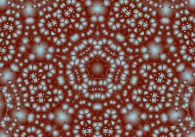 Dijital illüstrasyon, geometrik soyut renkli kaleydoskop simetrik desen ve gradyan etkisi. Klasik güzel dekoratif arkaplan