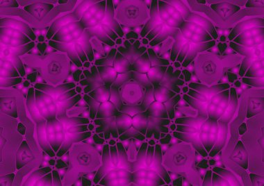 Dijital illüstrasyon, geometrik soyut renkli kaleydoskop simetrik desen ve gradyan etkisi. Klasik güzel dekoratif pembe arkaplan