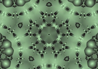Dijital illüstrasyon, geometrik soyut renkli kaleydoskop simetrik desen ve gradyan etkisi. Klasik güzel dekoratif arkaplan